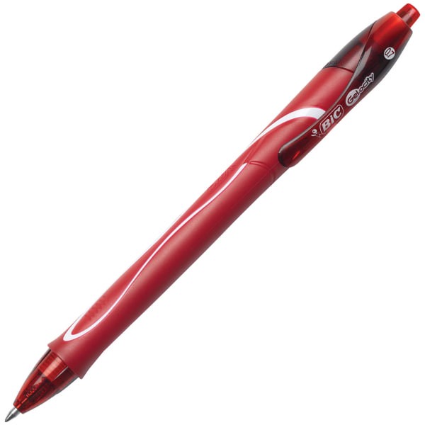slide 5 of 5, Bic Gelocity Quick-Dry Retractable Gel Pens, Medium Point, 0.7 Mm, Red Barrel, Red Ink, Pack Of 4 Pens, 4 ct