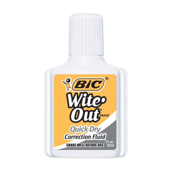 slide 5 of 6, BIC Wite-Out Correction Fluid With Foam Applicator, Quick Dry, White, Pack Of 12, 12 ct