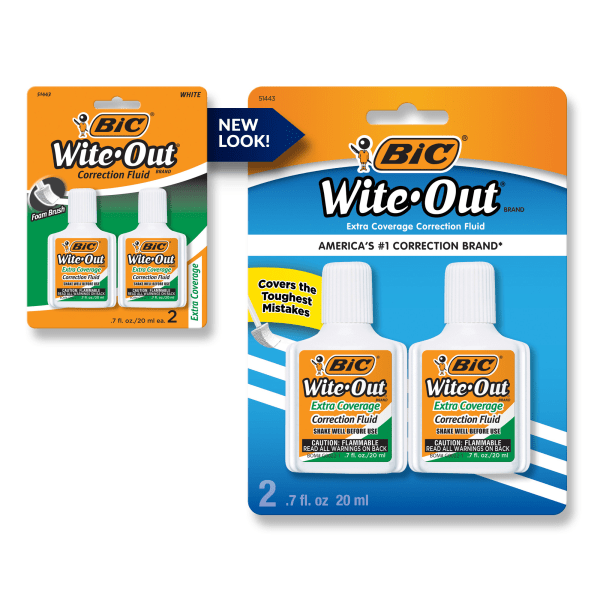slide 3 of 4, BIC Wite-Out Extra Coverage Correction Fluid, White, Pack Of 2, 2 ct