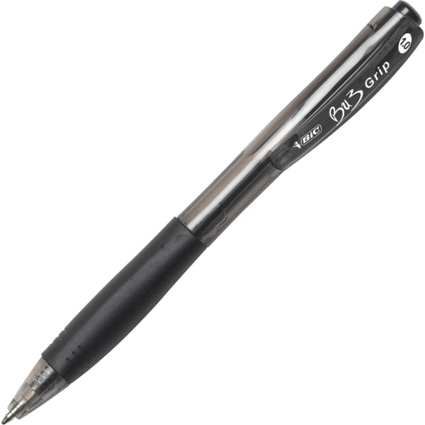 slide 2 of 5, BIC Bu3 Grip Ball Pens - Medium Pen Point - 1 Mm Pen Point Size - Black - Black Barrel - 36 / Box, 1 ct