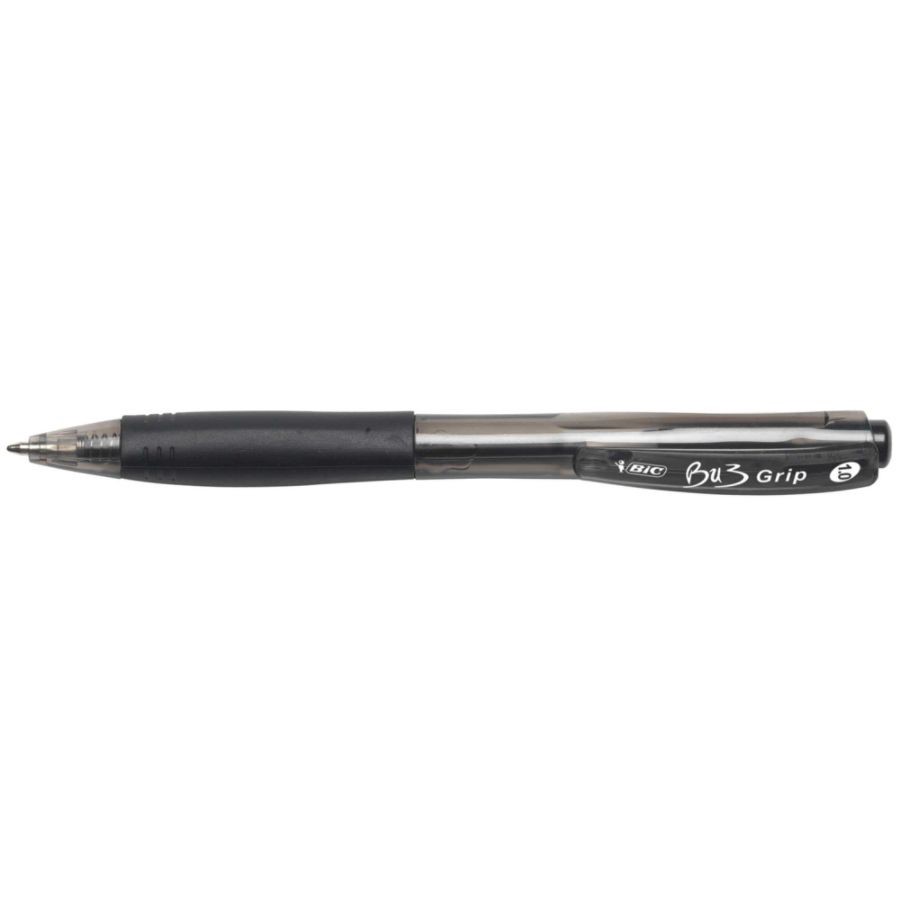 slide 2 of 4, BIC Bu3 Grip Rt Ball Pens, Medium Point, Clear Barrel, Black Ink, Pack Of 18 Pens, 18 ct
