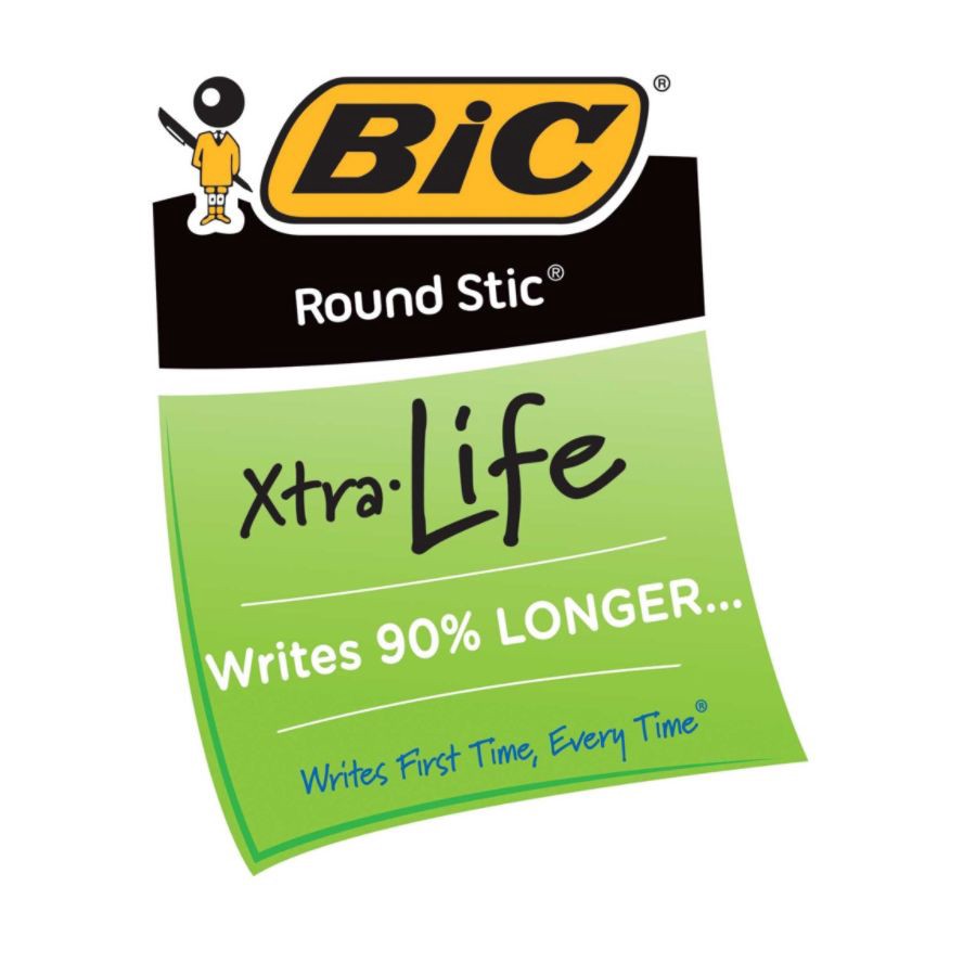 slide 3 of 3, BIC Round Stic Ballpoint Pens, Medium Point, Translucent Barrel, Blue Ink, Box Of 60, 60 ct