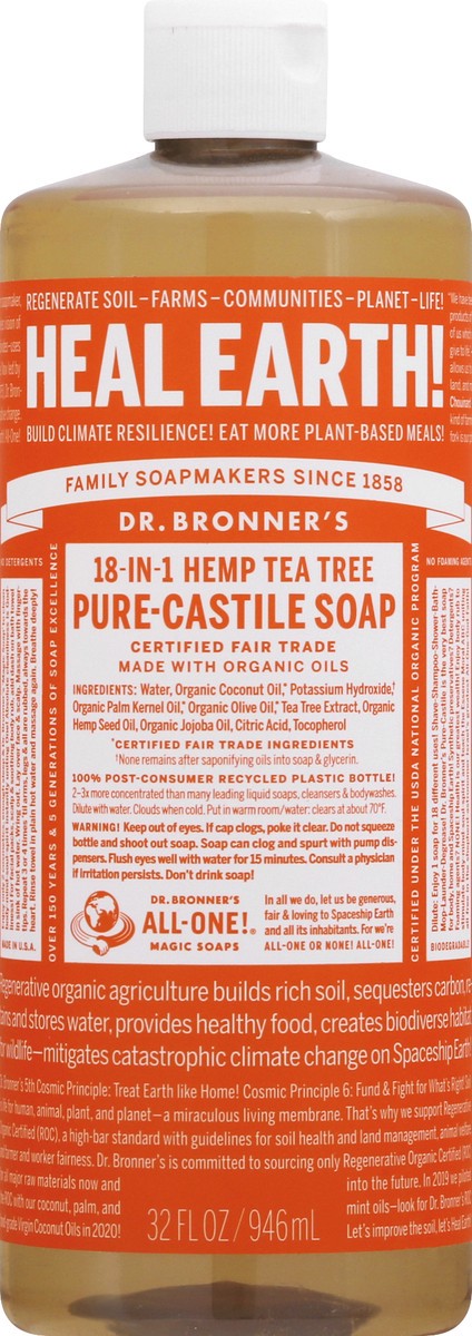 slide 8 of 11, Dr. Bronner's 18-in-1 Hemp Tea Tree Pure-Castile Soap 32 oz, 32 oz