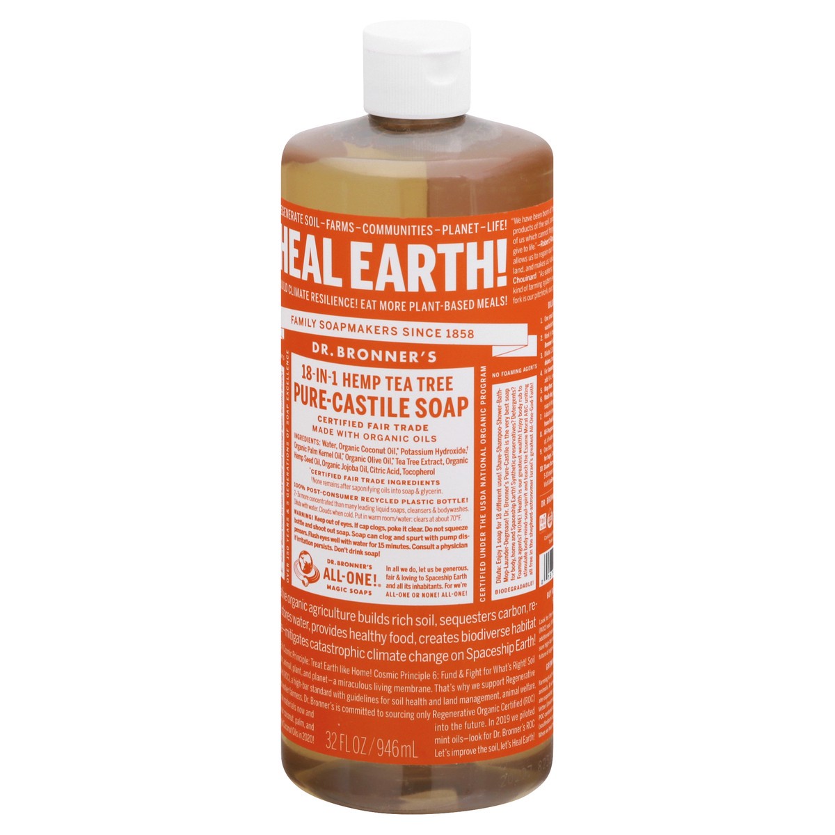 slide 11 of 11, Dr. Bronner's 18-in-1 Hemp Tea Tree Pure-Castile Soap 32 oz, 32 oz