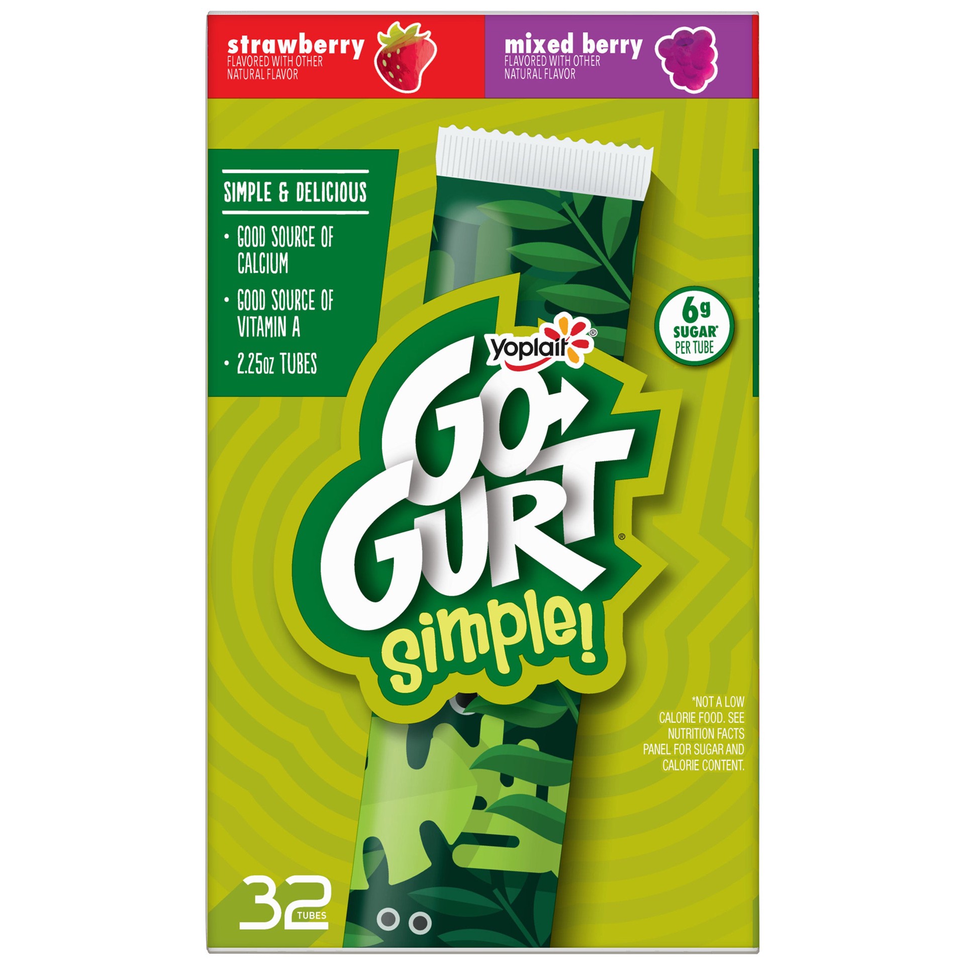 slide 1 of 1, Yoplait Go-Gurt Simple Low Fat Yogurt, Variety, 2.25 oz, 32 count, 