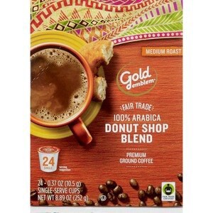 slide 1 of 1, Gold Emblem Fair Trade Donut Shop Blend Premium Ground Coffee Single-Serve Cups- 24 ct, 24 ct