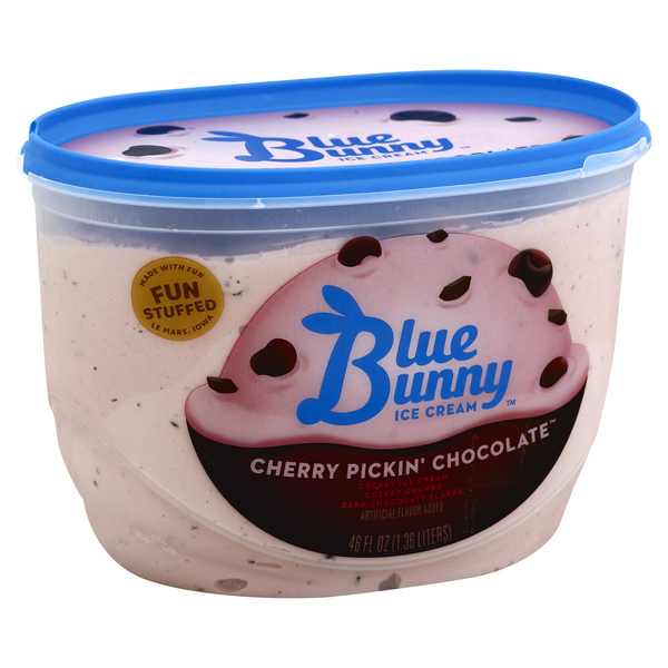 slide 1 of 1, Blue Bunny Cherry Pickin' Chocolate Ice Cream Plastic Tub, 46 fl oz