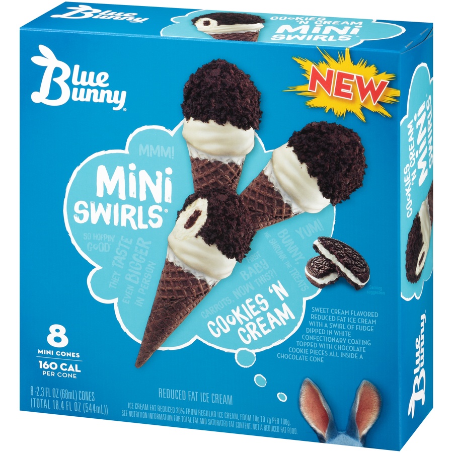 slide 3 of 8, Blue Bunny Cookies'N Cream Cones, 2.3 fl oz
