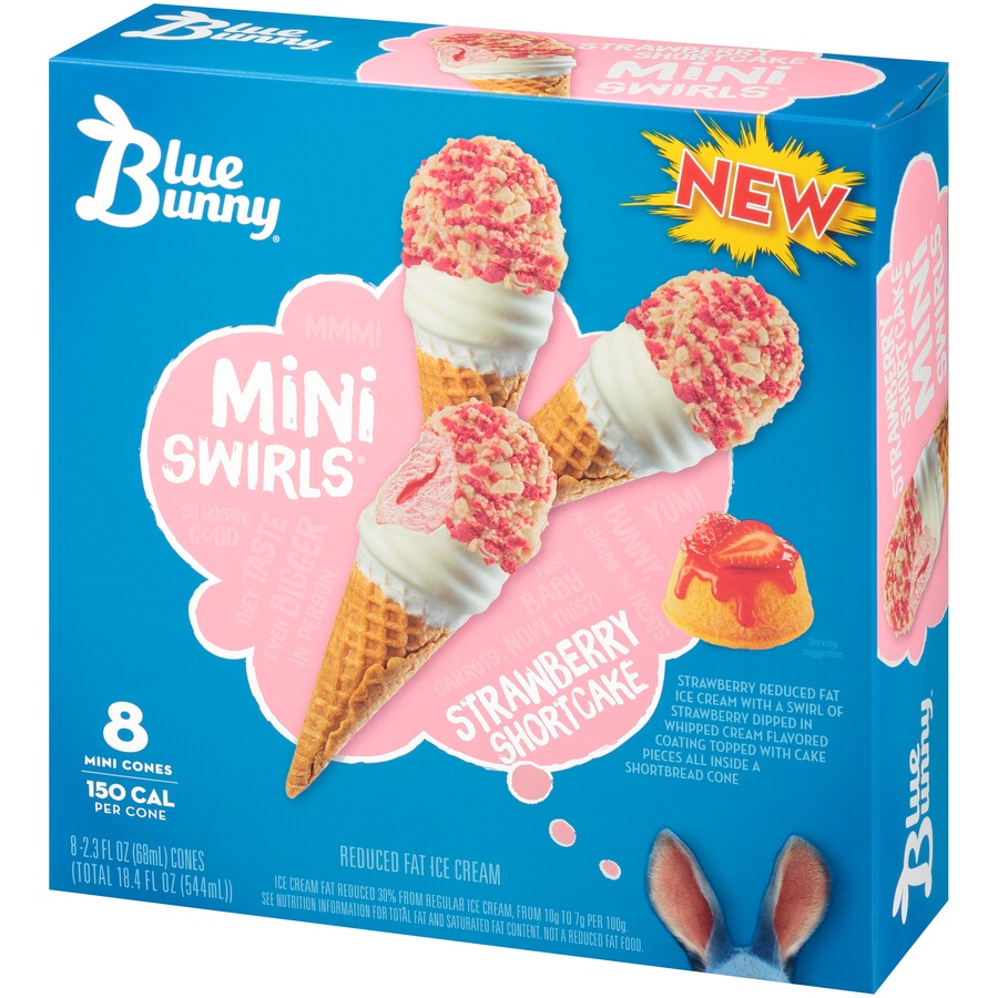 slide 3 of 8, Blue Bunny Frozen Strawberry Shortcake Mini Swirls - 18.4oz/8ct, 18.4 fl oz