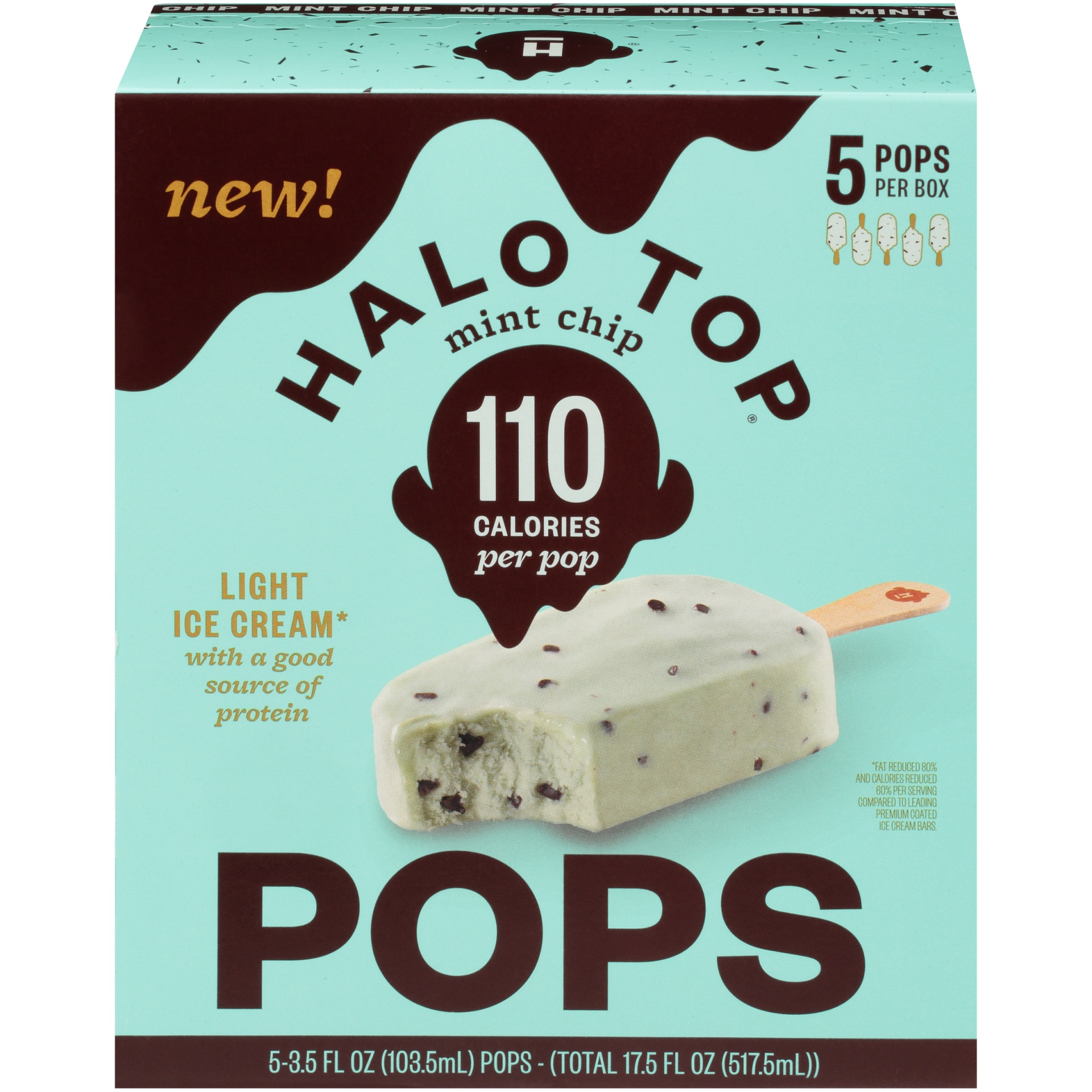 slide 3 of 7, Halo Top Creamery Mint Chip Light Ice Cream Pops, 5 ct; 3.5 fl oz