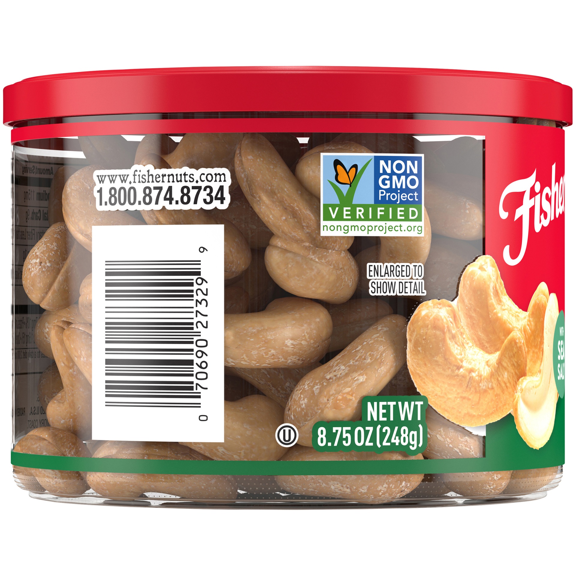 slide 6 of 6, FISHER SNACK Fisher Oven Roasted Never Fried Whole Cashews with Sea Salt - 8.7 oz, 8.7 oz