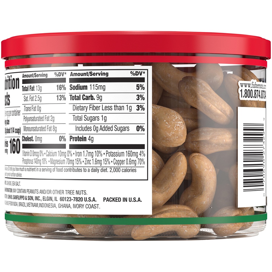 slide 2 of 6, FISHER SNACK Fisher Oven Roasted Never Fried Whole Cashews with Sea Salt - 8.7 oz, 8.7 oz