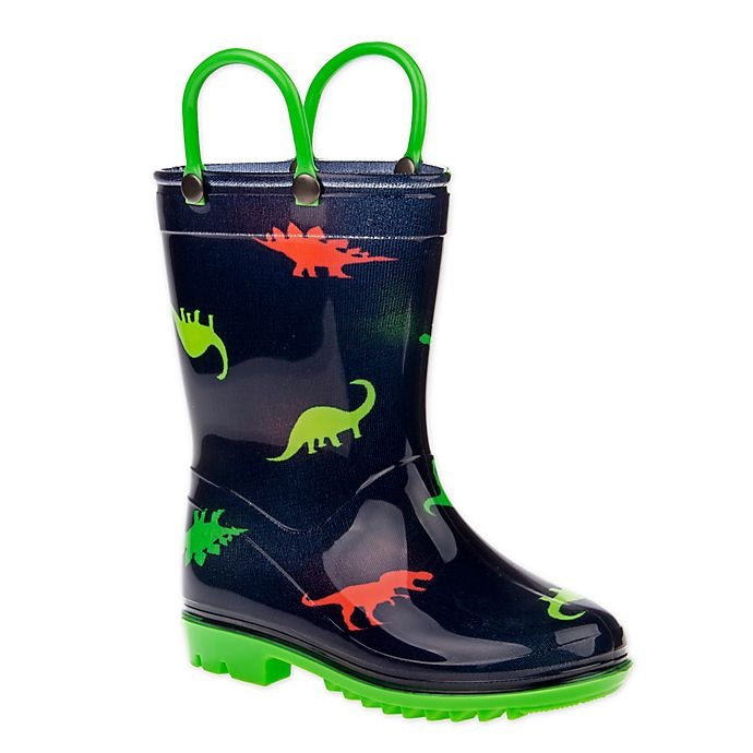 slide 1 of 4, Josmo Shoes Size 6-7 Dino Rain Boot - Navy/Green, Size 6-7