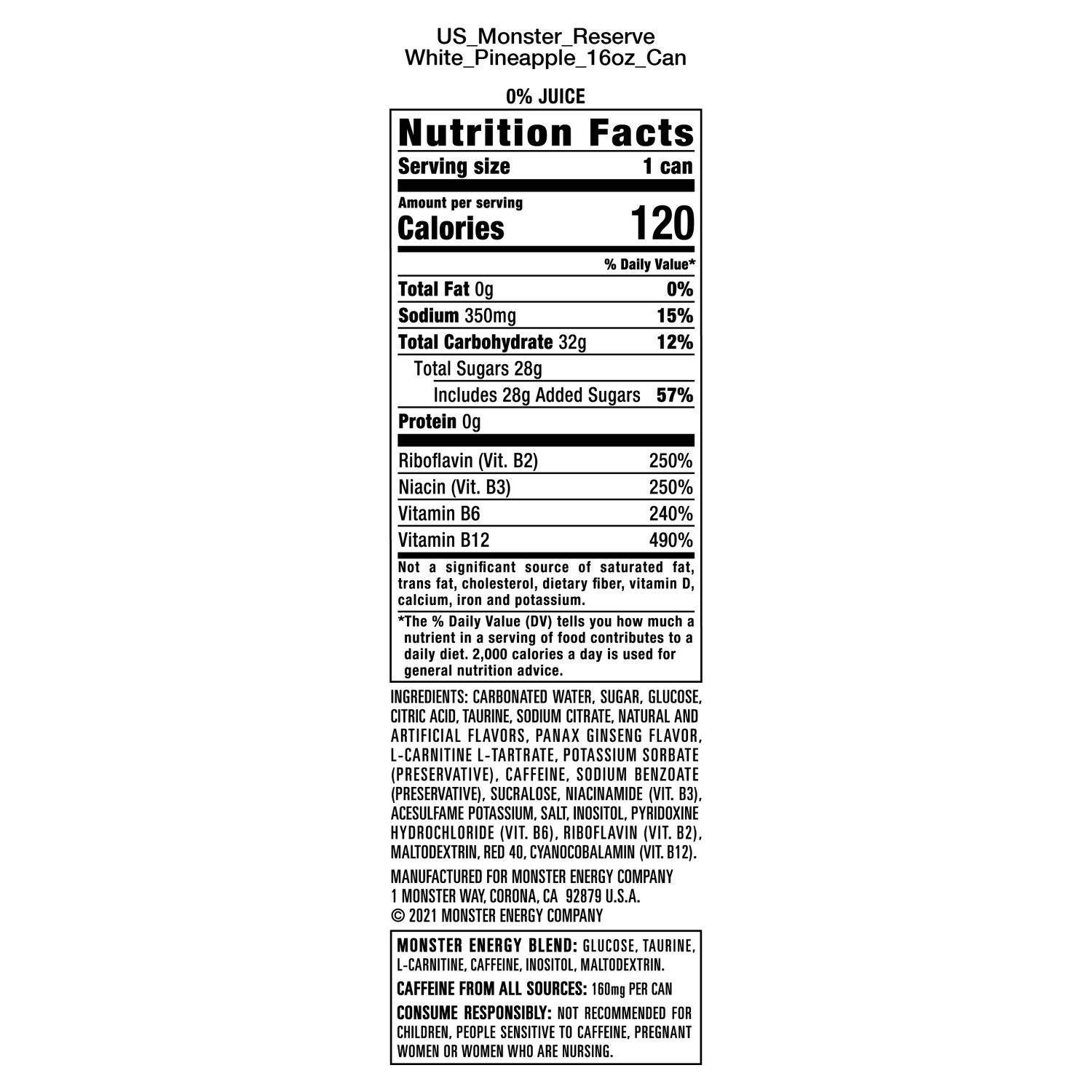 Monster Energy Monster Reserve White Pineapple Energy Drink 16 fl oz 16 fl oz Shipt