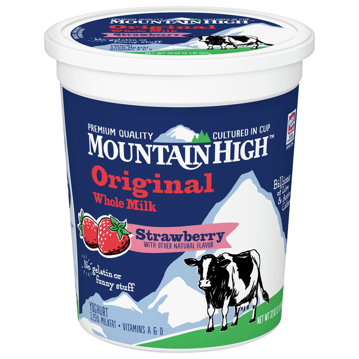 slide 1 of 9, Mountain High, Original Whole Milk Yogurt, Strawberry, Gluten Free Snacks, 32 OZ Yogurt Container, 32 oz