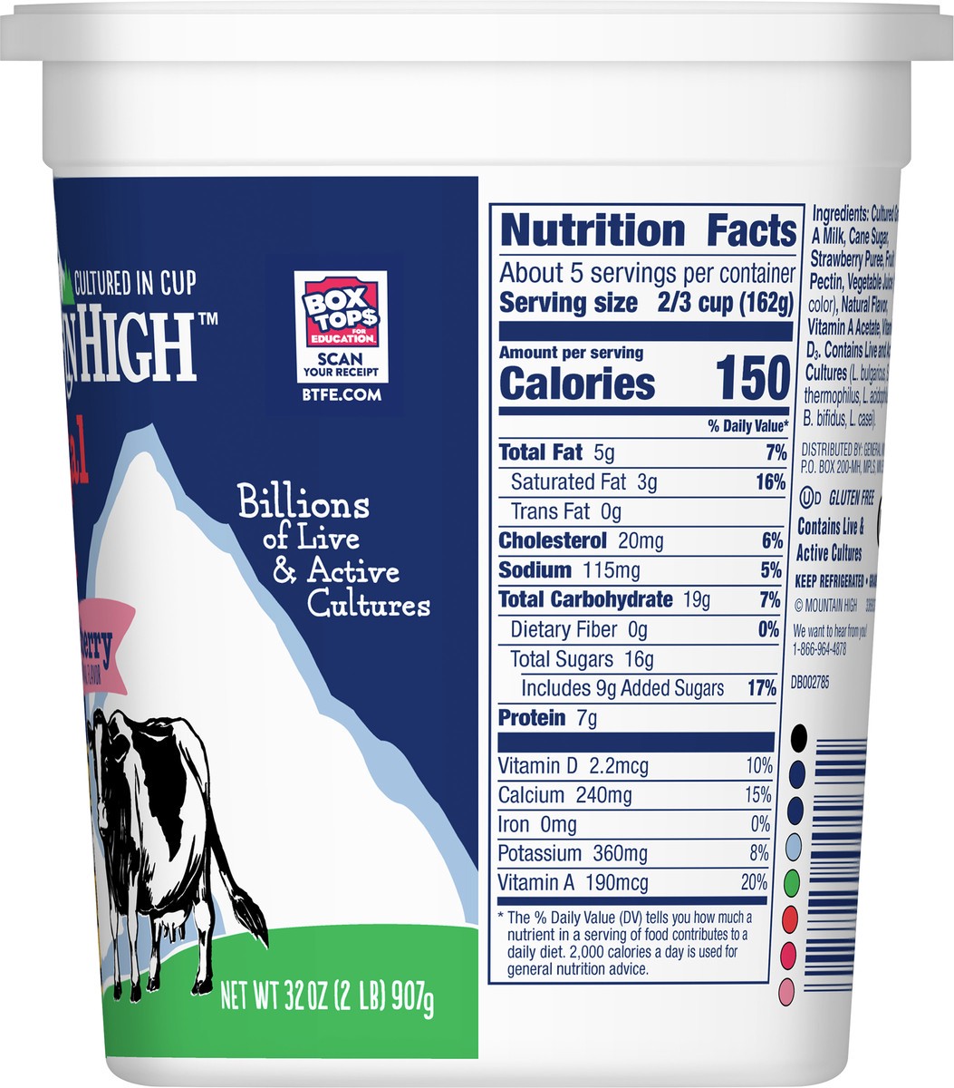 slide 9 of 9, Mountain High, Original Whole Milk Yogurt, Strawberry, Gluten Free Snacks, 32 OZ Yogurt Container, 32 oz