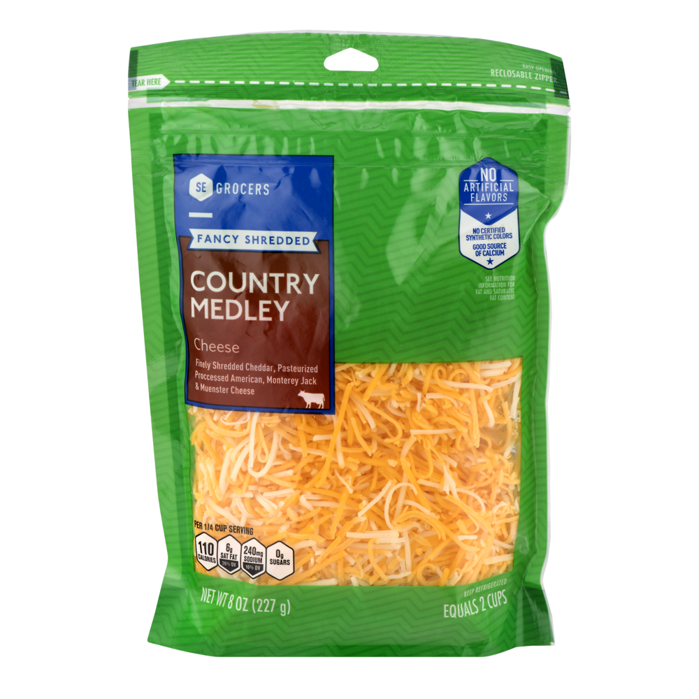 slide 1 of 1, SE Grocers Fancy Shredded Country Medley Cheese, 8 oz