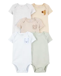 Carter's Baby 5-Pack Animals Short-Sleeve Cotton Bodysuits, Multi, 6M