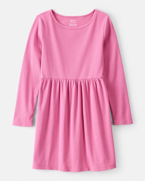 slide 1 of 3, Carter's Girls Long Sleeve Cotton Dress - Pink Pink 10, 1 ct