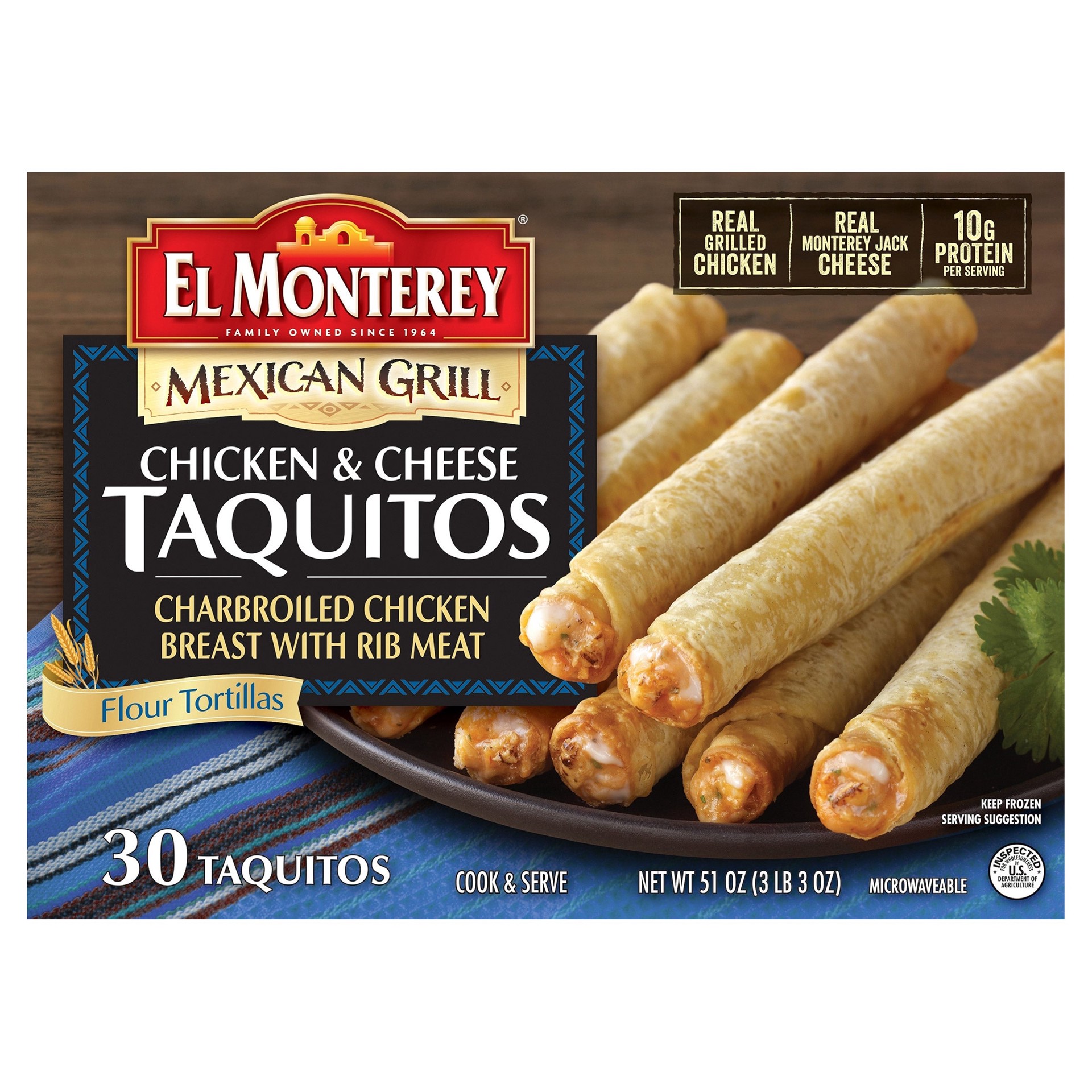 slide 1 of 2, El Monterey Mexican Grill Taquitos, Chicken & Cheese, 30 count, 