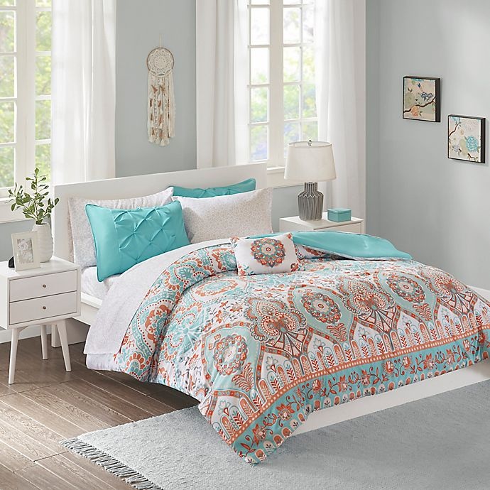 slide 1 of 7, Intelligent Design Vinnie Twin XL Comforter Set - Aqua, 6 ct