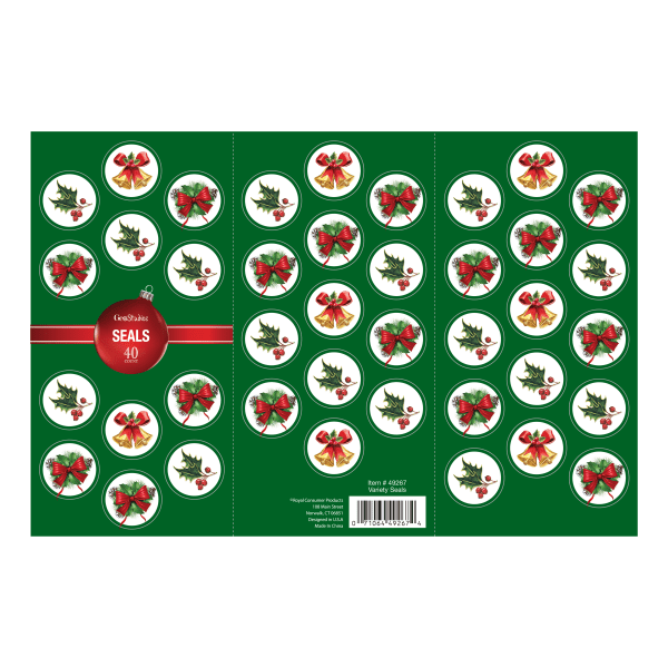 slide 3 of 3, Geo Studios Holiday-Themed Adhesive Seals, 4-3/4"" X 10"", Gold Foil, Pack Of 40 Seals, 40 ct