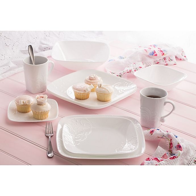 slide 4 of 4, Corelle Boutique Cherish Embossed Square Dinnerware Set, 16 ct