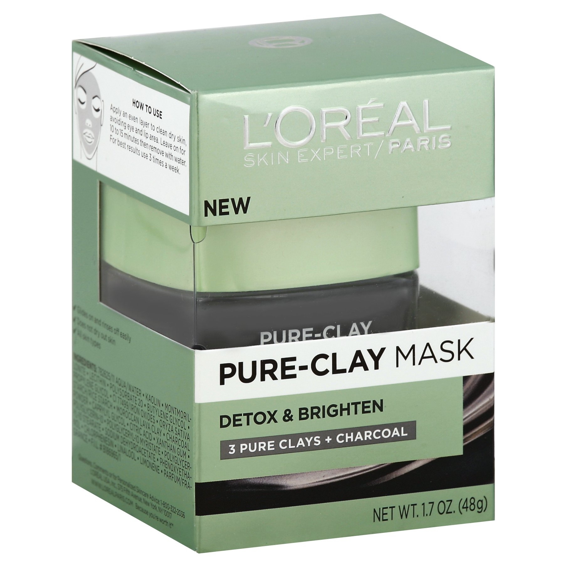 slide 1 of 8, L'Oréal Detox & Brighten Pure-Clay Mask, 1.7 oz