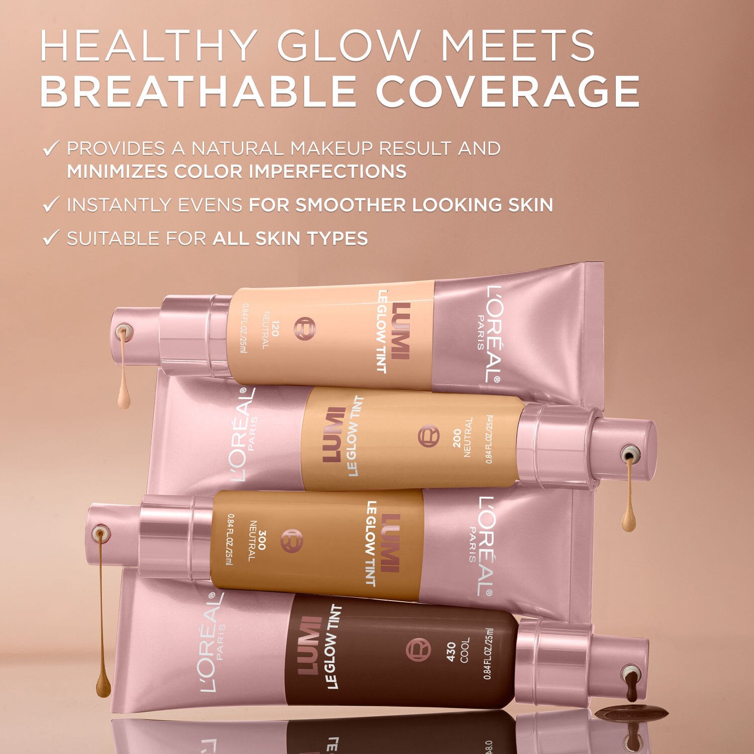 slide 8 of 12, LOREAL L'Oreal Paris Lumi Skin Glow Tint, Medium W220, 0.85 oz