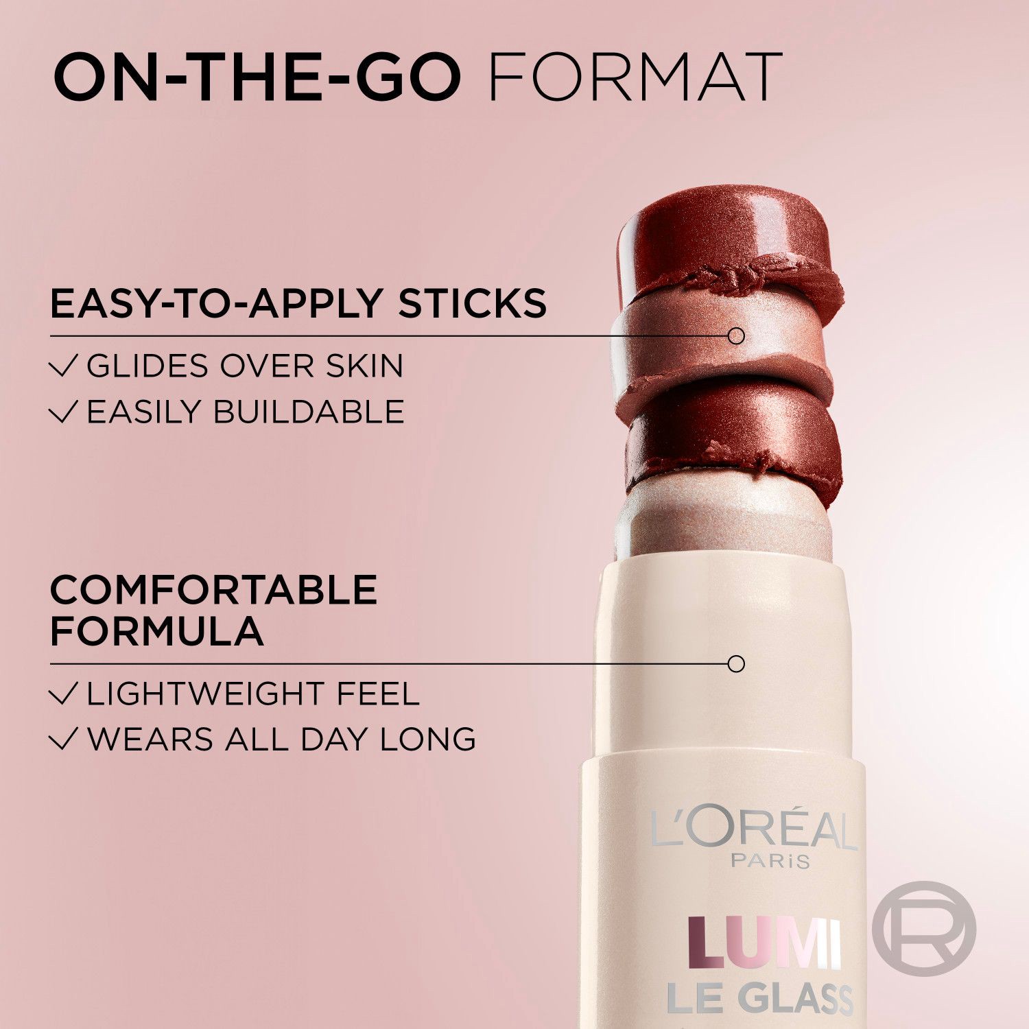 slide 7 of 10, LOREAL Lumi Highlighter Stick: Glassy Sunset Amour 625, 0.25 oz