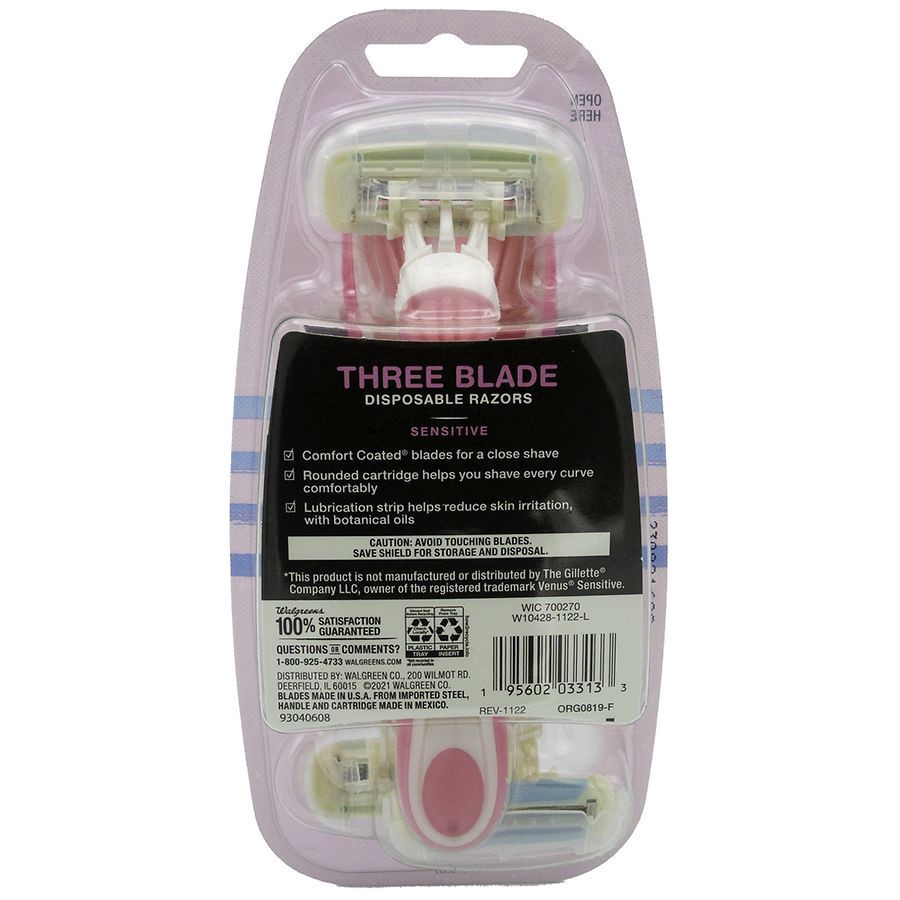 slide 2 of 2, Walgreens Women's Three Blade Disposable Razors, 3 ct