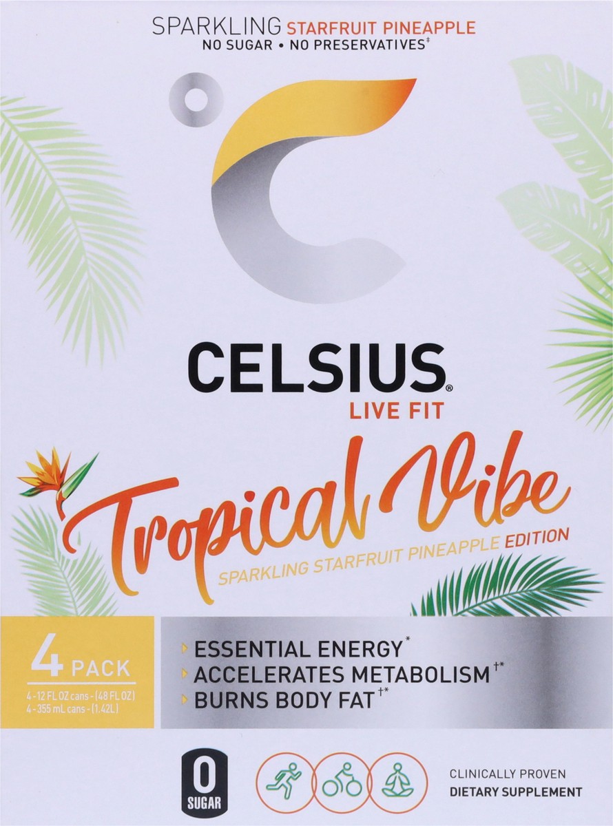 slide 3 of 12, CELSIUS Live Fit Tropical Vibe Energy Drink 4 - 12 fl oz Cans, 4 ct