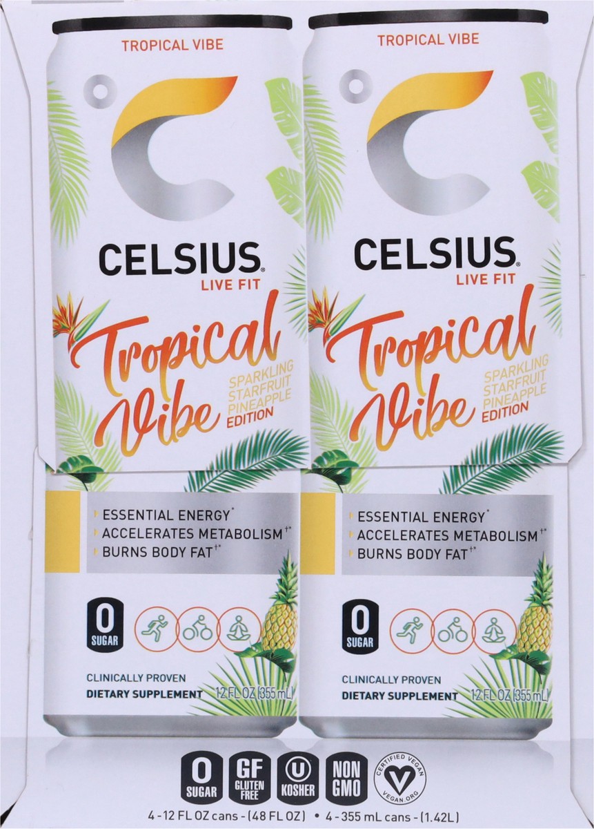 slide 9 of 12, CELSIUS Live Fit Tropical Vibe Energy Drink 4 - 12 fl oz Cans, 4 ct