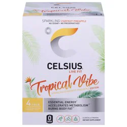 CELSIUS Sparkling Tropical Vibe, Functional Energy Drink 12 Fl Oz (Pack of 4)