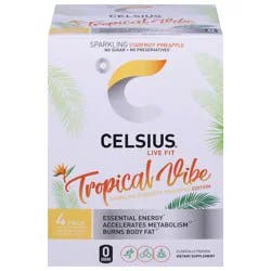 CELSIUS Sparkling Tropical Vibe, Functional Energy Drink 12 Fl Oz (Pack of 4)