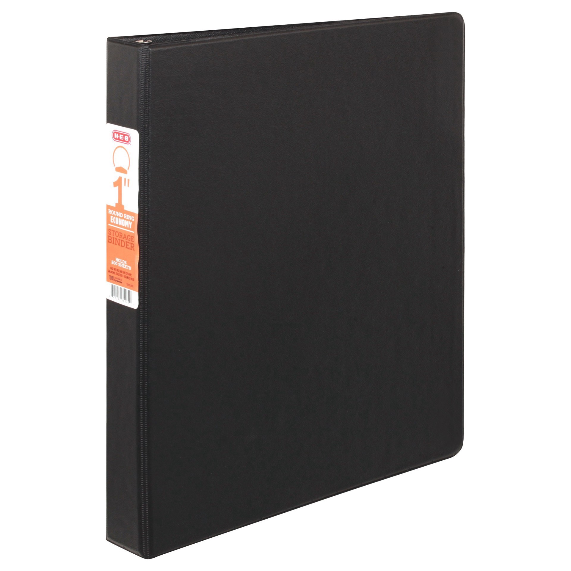 slide 1 of 1, H-E-B Black Economy Strong Binder, 1 in