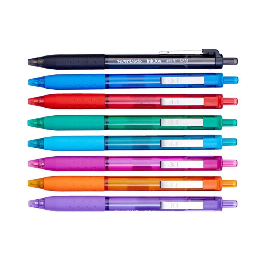 slide 3 of 4, Paper Mate Inkjoy 300 Rt Retractable Pens, Medium Point, 1.0 Mm, Clear Barrels, Assorted Ink Colors, Pack Of 24, 24 ct