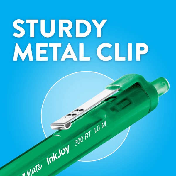 slide 7 of 7, Paper Mate Inkjoy 300 Rt Retractable Pens, Medium Point, 1.0 Mm, Clear Barrels, Assorted Ink Colors, Pack Of 24, 24 ct