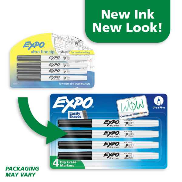 slide 6 of 7, Expo Low-Odor Dry-Erase Markers, Ultra-Fine Point, Black, Pack Of 4, 4 ct