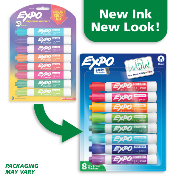 slide 7 of 7, Expo Low-Odor Dry-Erase Markers, Chisel Point, Assorted Colors, Pack Of 8, 8 ct