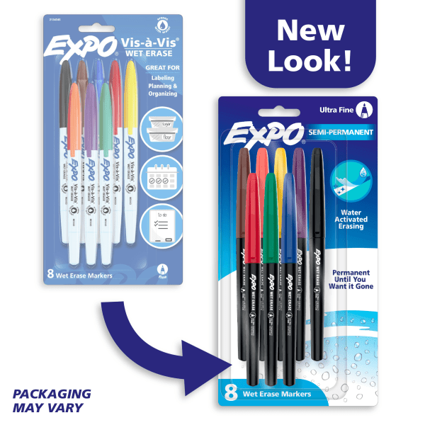 slide 9 of 9, Expo Vis-à-Vis Wet-Erase Marker, Fine Point, Assorted, 8/Set, 8 ct