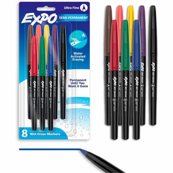 slide 5 of 9, Expo Vis-à-Vis Wet-Erase Marker, Fine Point, Assorted, 8/Set, 8 ct