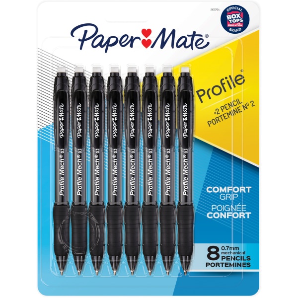 slide 1 of 1, Paper Mate Profile Mechanical Pencils, 0.7 Mm, Hb #2 Lead, Black Barrel, Pack Of 8 Pencils, 8 ct