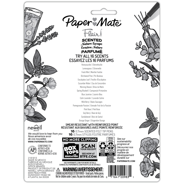 slide 6 of 8, Paper Mate Flair Nature Escape Scented 0.7mm Felt Tip Pens - Assorted Ink, 16 ct