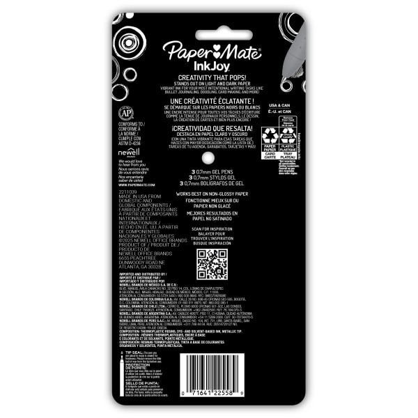 slide 2 of 8, Paper Mate Inkjoy Bright Gel Pens, 0.7mm, Medium Point, Assorted 3 Pack, 3 ct