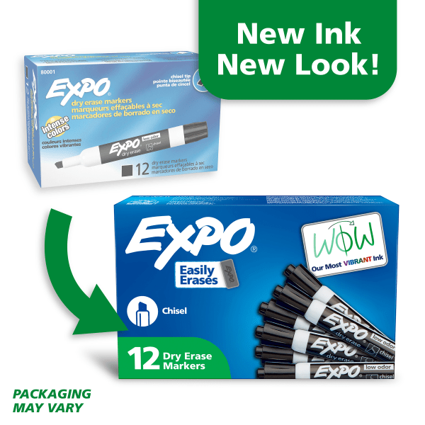 slide 5 of 7, Expo Chisel Tip Low Odor Dry Erase Marker - Black (12 Per Set), 12 ct