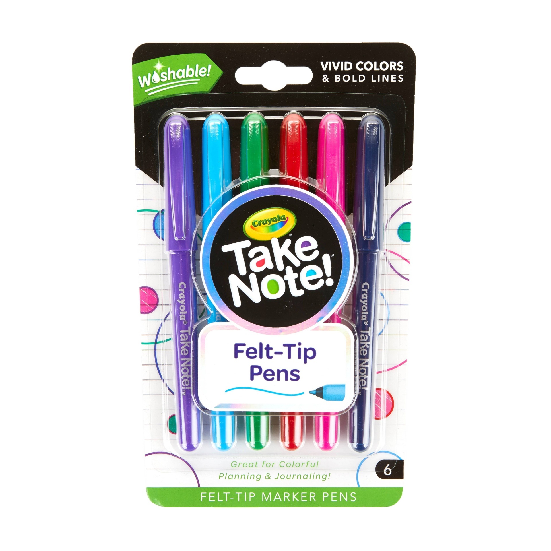 slide 1 of 4, Crayola Take Note Washable Felt Tip Pens - Assorted Colors, 6 ct