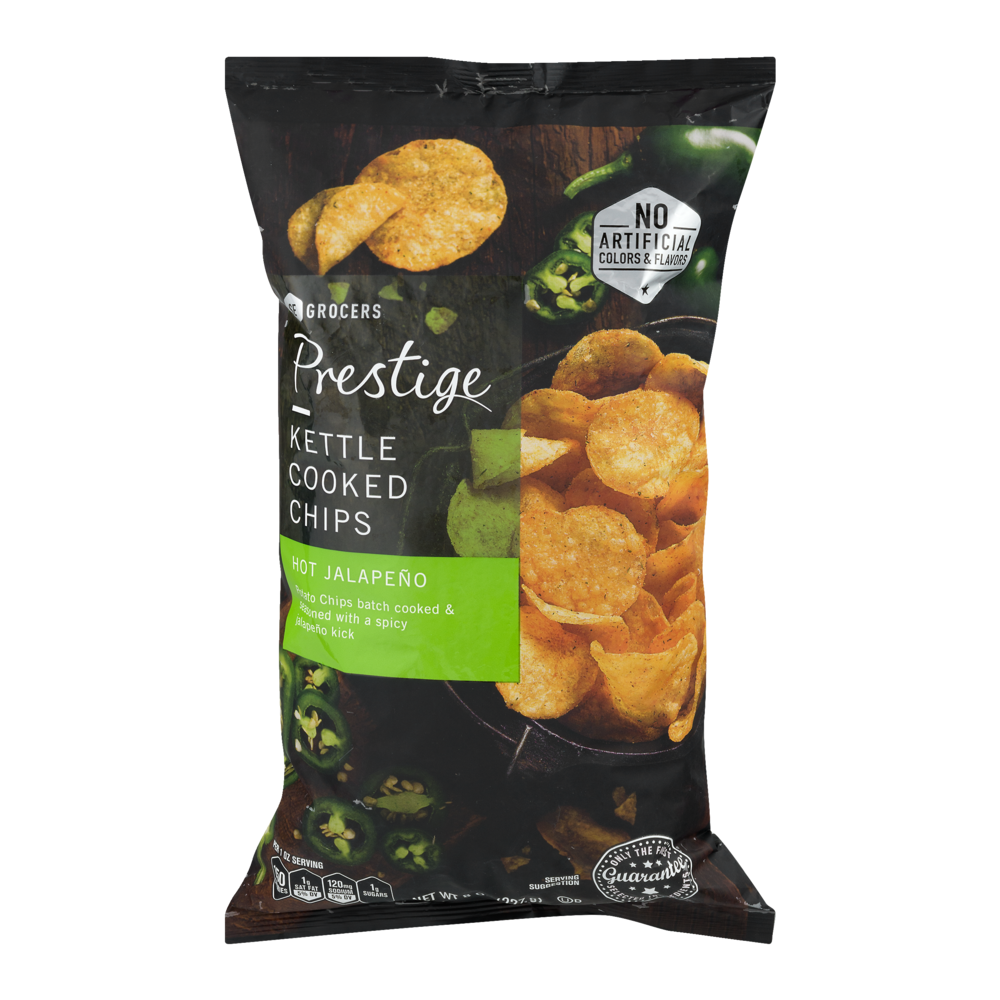 slide 1 of 1, Prestige Kettle Cooked Chips Hot Jalapeno, 8 oz