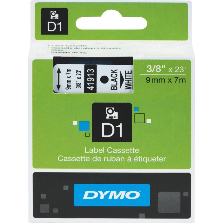slide 2 of 2, DYMO D1 41913 Black-On-White Tape, 0.38 in x 23 ft