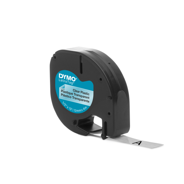 slide 2 of 7, DYMO LetraTag Plastic Label Tape Cassette - 1/2in x - Clear, 13 ft